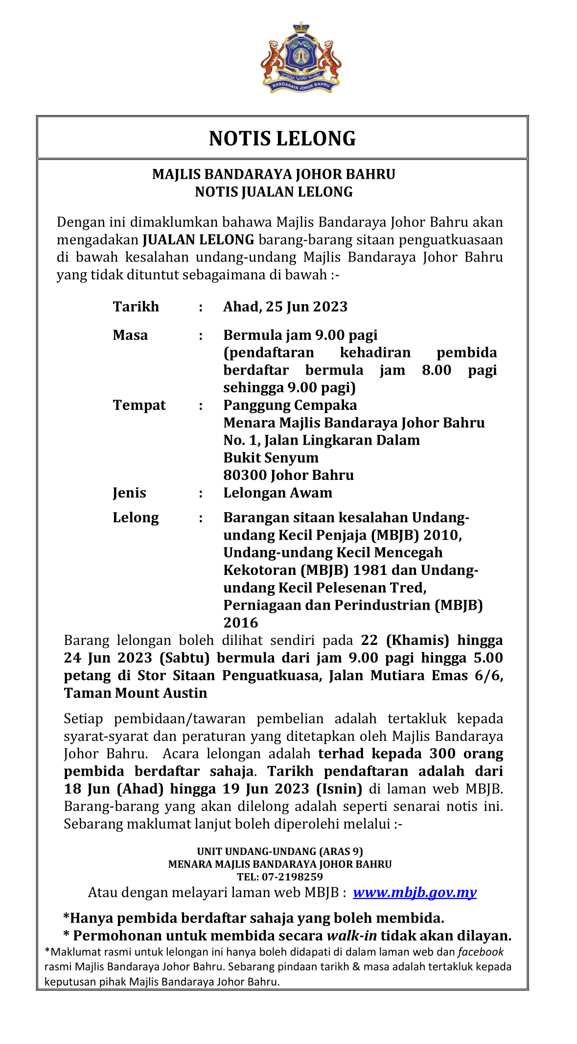 Notis Jualan Lelong 